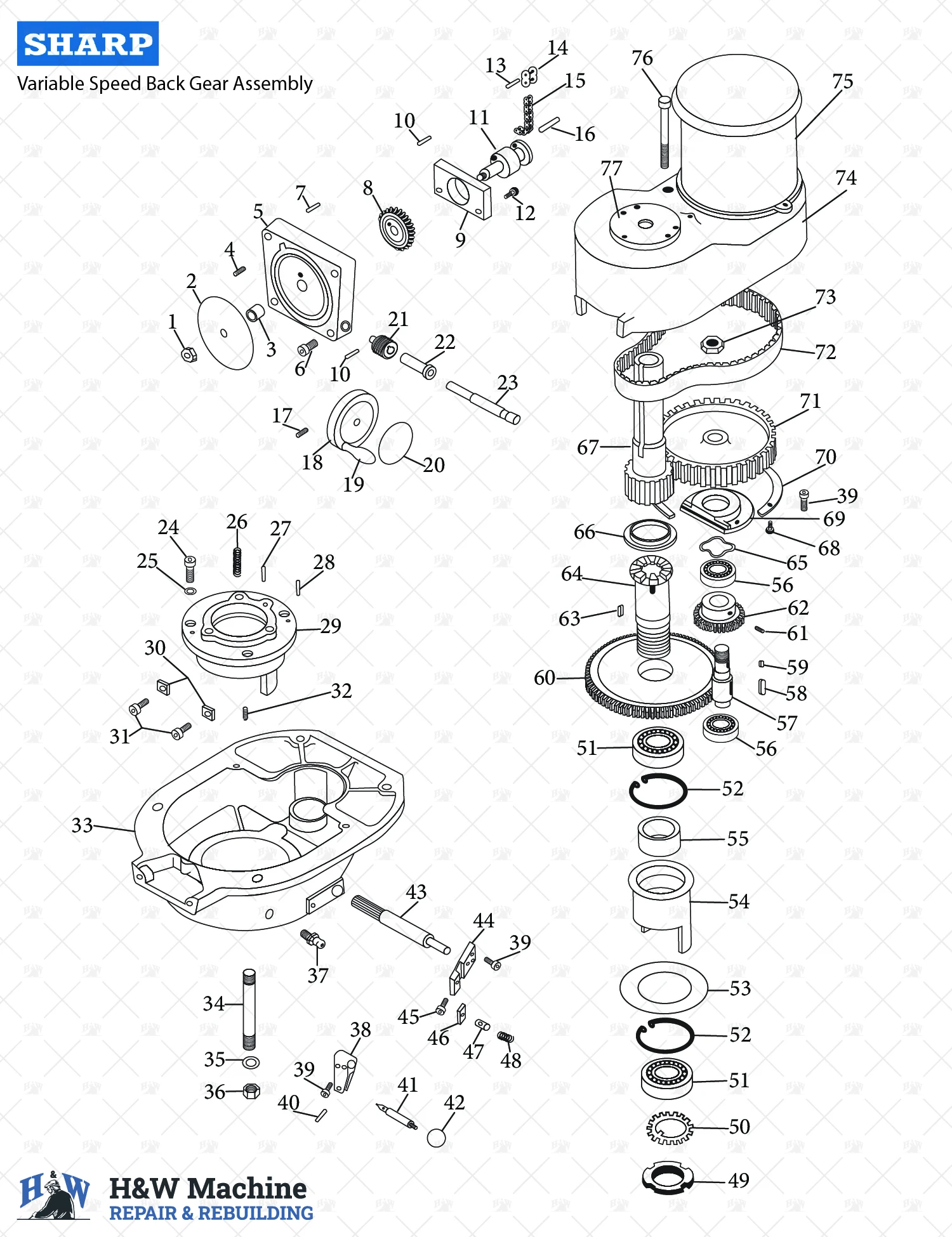 Sharp Variable Speed Back Gear Assembly